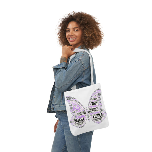 Dreamy Pisces Butterfly Word Cloud Tote Bag – Zodiac-Inspired Polyester Canvas Bag