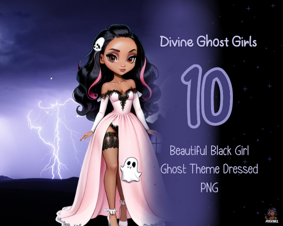 Divine Ghost Girls: 10 Black Girl Ghost Theme Dressed PNGs