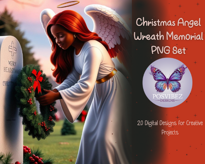 Christmas Angel Wreath Memorial PNG Set | 20 Digital Designs for Creative Projects