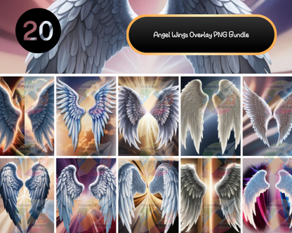 Angel Wings Overlay PNG Bundle | 20 Stunning Designs for Tribute and Digital Art Projects