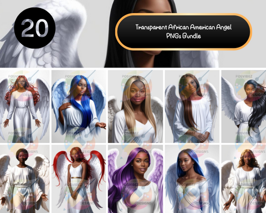 Transparent African American Angel PNGs Bundle | 20 High-Quality Digital Art for Memorials and Creative Projects