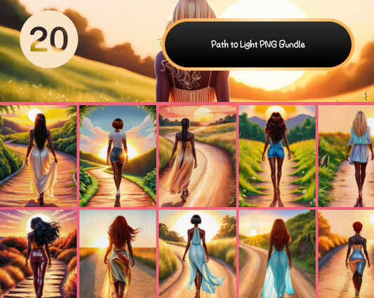 Path to Light PNG Bundle | 20 African American Women Walking Toward the Sun Designs