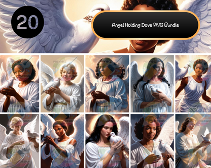 Angel Holding Dove PNG Bundle | 20 High-Quality Designs for Memorial Art Projects