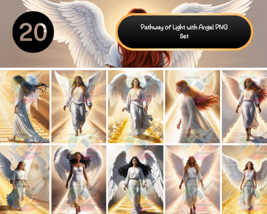 Pathway of Light with Angel PNG Set | 20 Stunning Designs for Keepsakes and Memorial Crafts