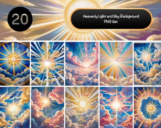 Heavenly Light and Sky Background PNG Set | 20 High-Quality Designs for Memorial Crafts