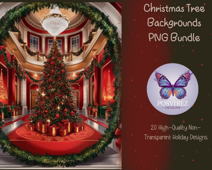 Christmas Tree Backgrounds PNG Bundle | 20 High-Quality Non-Transparent Holiday Designs