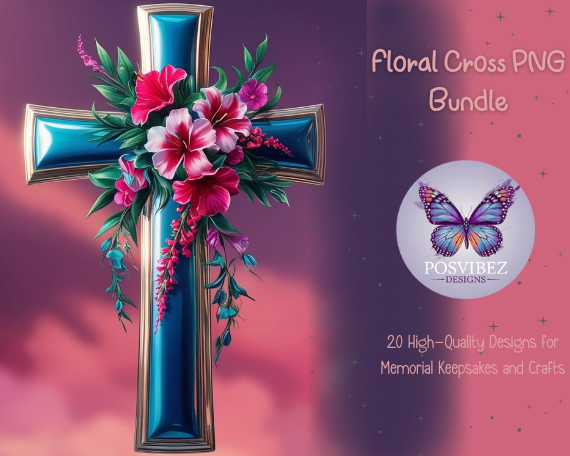 Floral Cross PNG Bundle | 20 High-Quality Designs for Memorial Keepsakes and Crafts