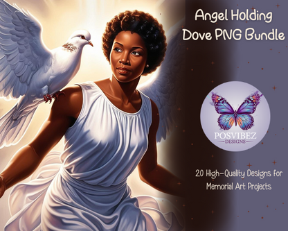 Angel Holding Dove PNG Bundle | 20 High-Quality Designs for Memorial Art Projects