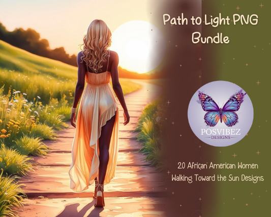 Path to Light PNG Bundle | 20 African American Women Walking Toward the Sun Designs