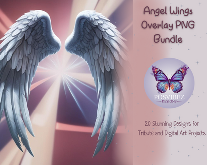 Angel Wings Overlay PNG Bundle | 20 Stunning Designs for Tribute and Digital Art Projects