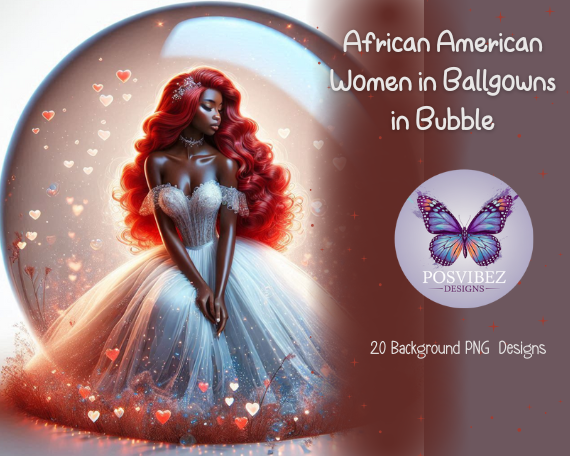 African American Women in Ballgowns in Bubble | 20 Background PNG Designs