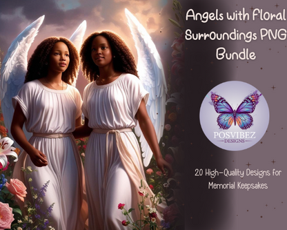 Angels with Floral Surroundings PNG Bundle | 20 High-Quality Designs for Memorial Keepsakes