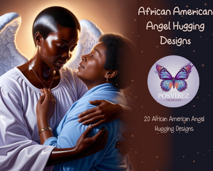 African American Angel Hugging Designs | 20 PNGs for Memorial Art and Tribute Keepsakes