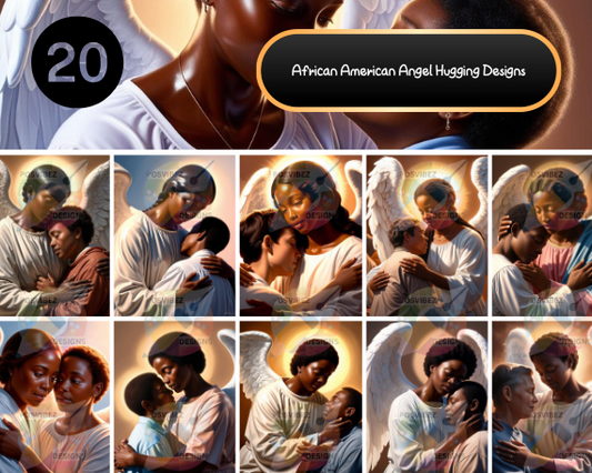 African American Angel Hugging Designs | 20 PNGs for Memorial Art and Tribute Keepsakes