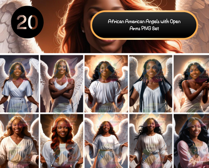 African American Angels with Open Arms PNG Set