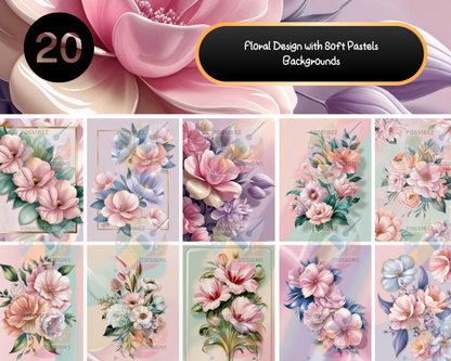 20 Elegant Pastel Floral PNG Backgrounds | Digital Downloads for Creative Projects