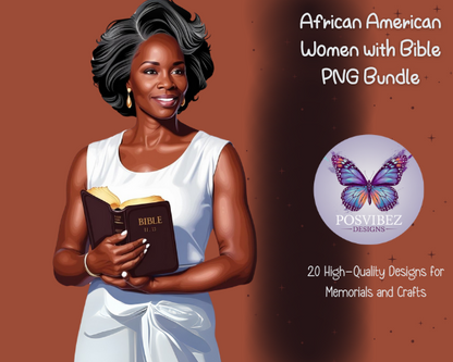 African American Women with Bible PNG Bundle | 20 High-Quality Designs for Memorials and Crafts