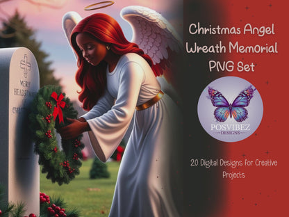 Christmas Angel Wreath Memorial PNG Set | 20 Digital Designs for Creative Projects