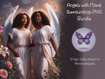 Angels with Floral Surroundings PNG Bundle | 20 High-Quality Designs for Memorial Keepsakes