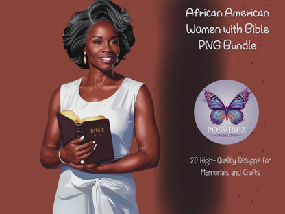 African American Women with Bible PNG Bundle | 20 High-Quality Designs for Memorials and Crafts