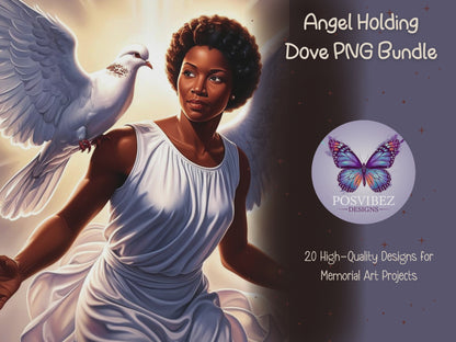 Angel Holding Dove PNG Bundle | 20 High-Quality Designs for Memorial Art Projects