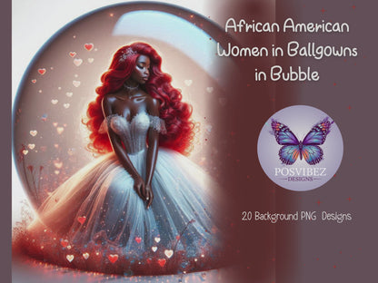 African American Women in Ballgowns in Bubble | 20 Background PNG Designs